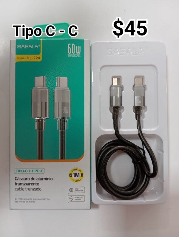 Cable Tipo C a Tipo C 60W 1 metro SABALA